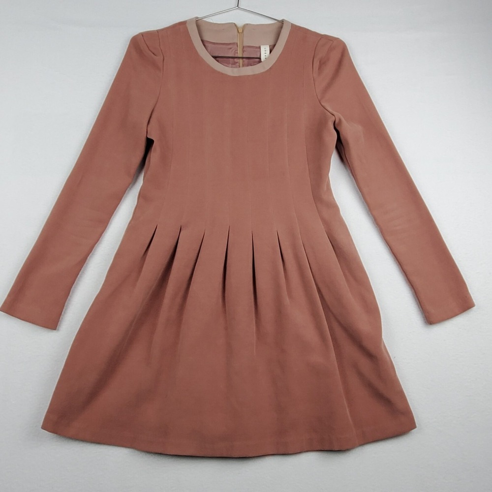 Urban Fit & Flare Mini Dress Women's XS Pink Pleated Long Sleeve Casual